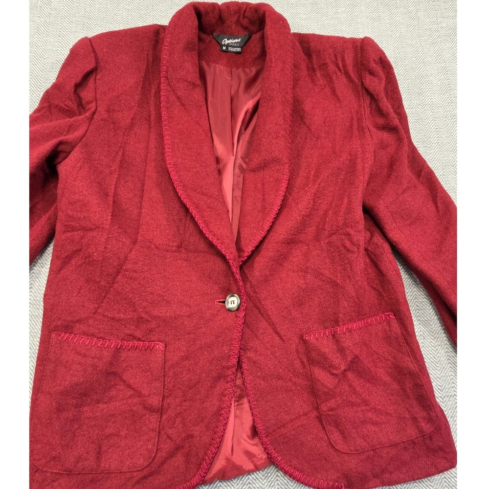 Options Melrose Vintage Burgundy Wool Blend Blanket Stitch‎ Blazer Jacket Red M